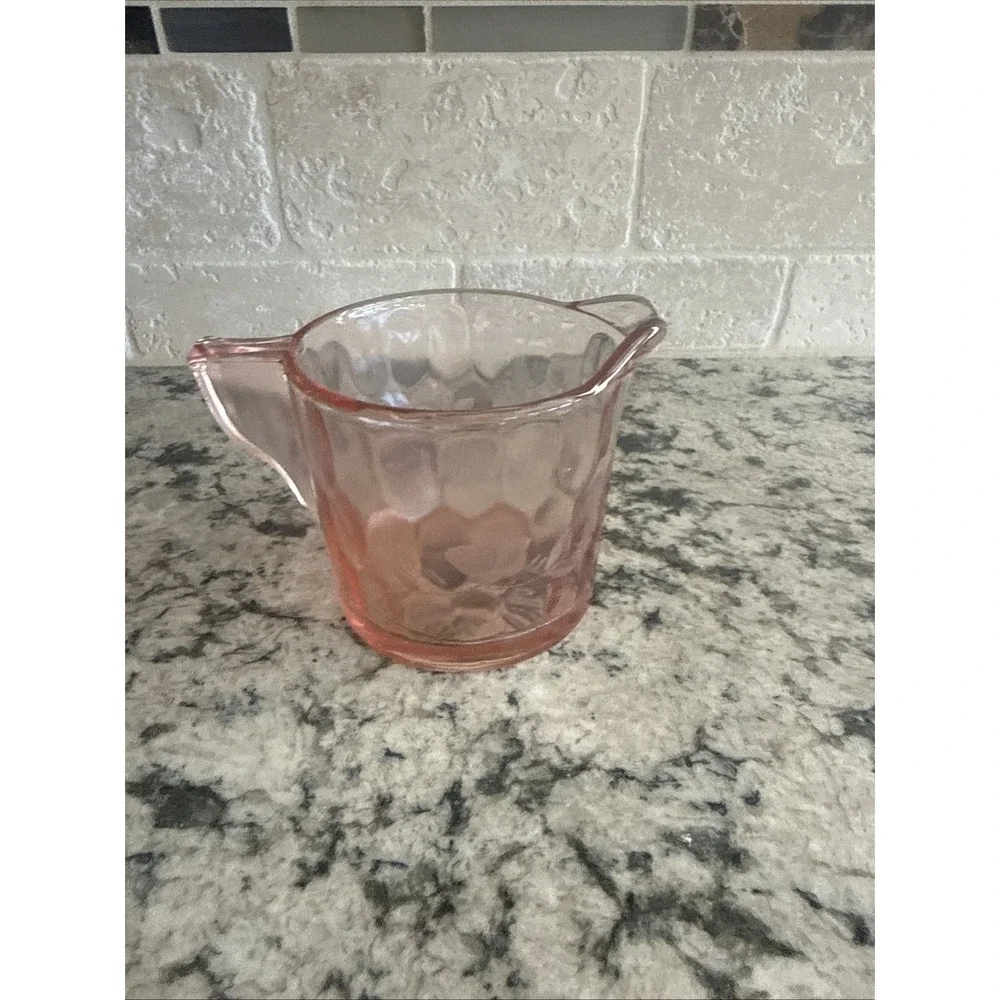 Vintage Etched Rose Pink Depression Glass Creamer/Sugar, Candy Set 1920's 1930's